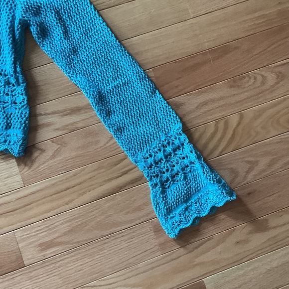 BDG Bulldog Urban Outfitters Blue Cropped Knit Tie-Front Sweater crochet XL - Picture 10 of 13